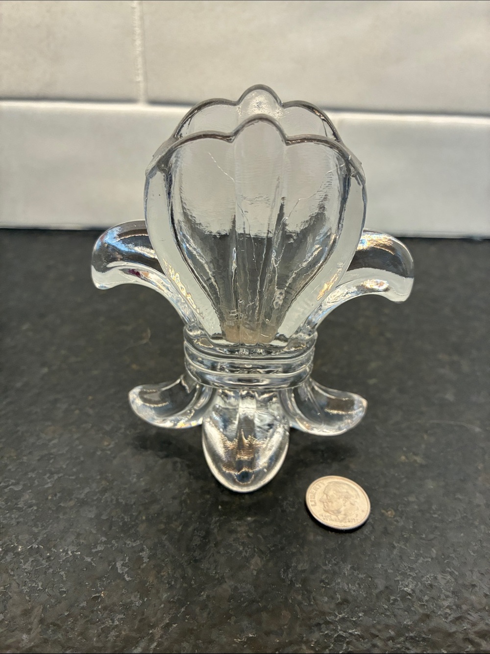 Clear Decorative Glass Fleur de lis toothpick holder vintage antique